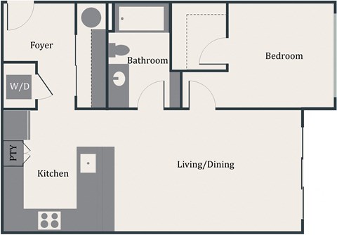 Floor plan for 1 bed, 1 bath, 698 sqft